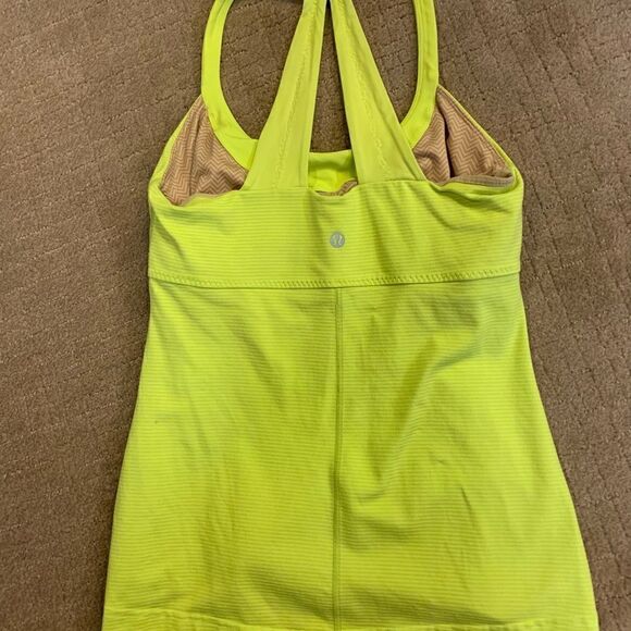 211 LULULEMON *SCOOP ME UP* YELLOW SPORT BRA TANK TOP gym yoga X BACK - Picture 2 of 4